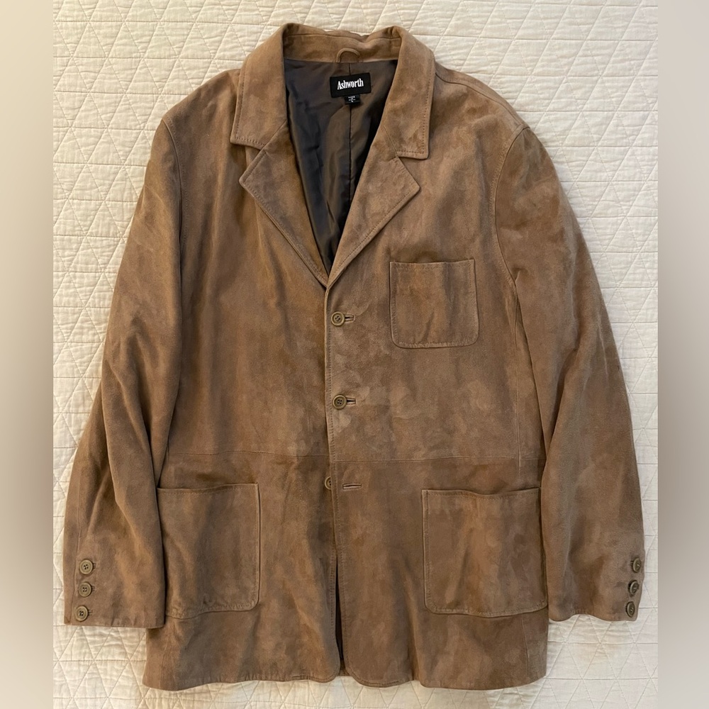 Ashworth 3-Button Patch Pocket Butter Soft Suede Jacket in Brown Size L Coat
